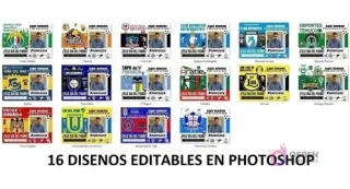 Mosaico de 16 plantillas PSD editables para sublimación de cojines del Día del Padre, mostrando diseños de diferentes clubes de fútbol chilenos.