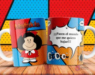 Taza personalizada de Mafalda con frase ¡¡¡Paren el mundo que me quiero bajar!!!
