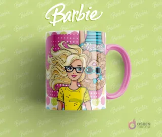 Taza sublimada con dos Barbies de cabeza, una con gafas y otra con gafas de sol, en un diseño moderno y juvenil.
