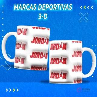 Primer plano de dos tazas sublimadas con el logo Jordan rojo en relieve 3D sobre fondo blanco. Plantilla de sublimación.