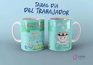Diseño de taza Día del Trabajador con 'Poción Mágica para estar despierto' y adorable taza de café animada.