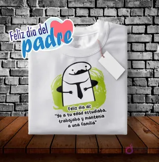 Plantilla Flork sublimación polera Día del Padre con corbata y bigote, citando 'Yo a tu edad estudiaba, trabajaba y mantenía a una familia'