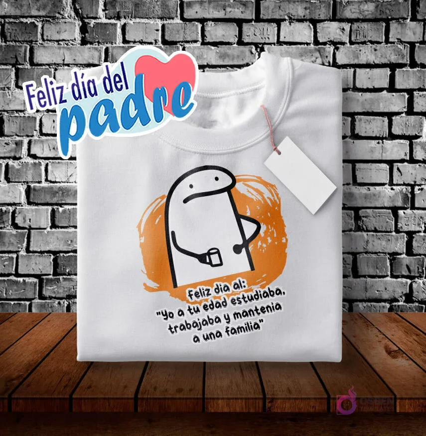 Diseño Flork para polera Día del Padre con brazos cruzados, frase 'Yo a tu edad estudiaba, trabajaba y mantenía a una familia'