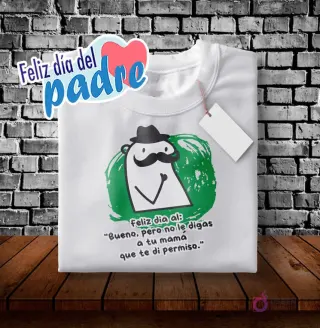 Plantilla Flork con sombrero y bigote, brazos cruzados, para polera Día del Padre, texto 'Bueno. Pero no le digas a tu mamá que te di permiso.'
