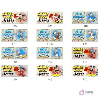 Grilla de 12 diseños rectangulares para sublimar tazas, mostrando diversas ilustraciones detalladas de Mickey Mouse y Pato Donald en diferentes poses y expresiones, organizados en filas.