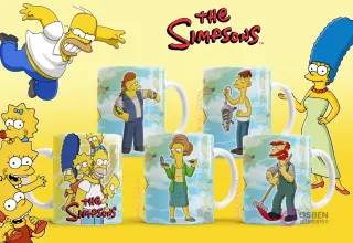 Diseños para tazas de Los Simpsons con Snake Jailbird, Cletus, Agnes Skinner y Groundskeeper Willie.