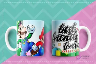 Taza sublimada con Mario y Luigi, y la frase 'Best friends forever' para amistad.