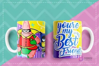 Taza de sublimación con Patricio Estrella como Robin y Batman, frase 'You're my Best Friends'.