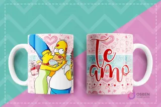 Taza con diseño de Homero y Marge Simpson besándose, y la frase 'Te amo'.