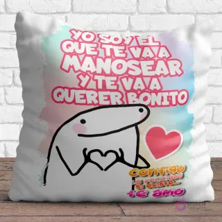 Almohadón Flork con frase romántica y humorística 'Te voy a querer bonito'