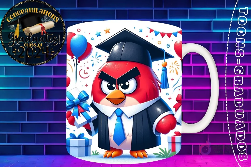 Taza de sublimación con Red (Angry Birds) graduado 3D animado celebrando la Clase 2024 con regalo