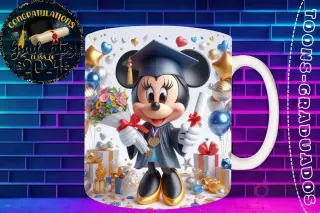 Taza de sublimación con Minnie Mouse graduada 3D animada clásica celebrando la Clase 2024 con flores