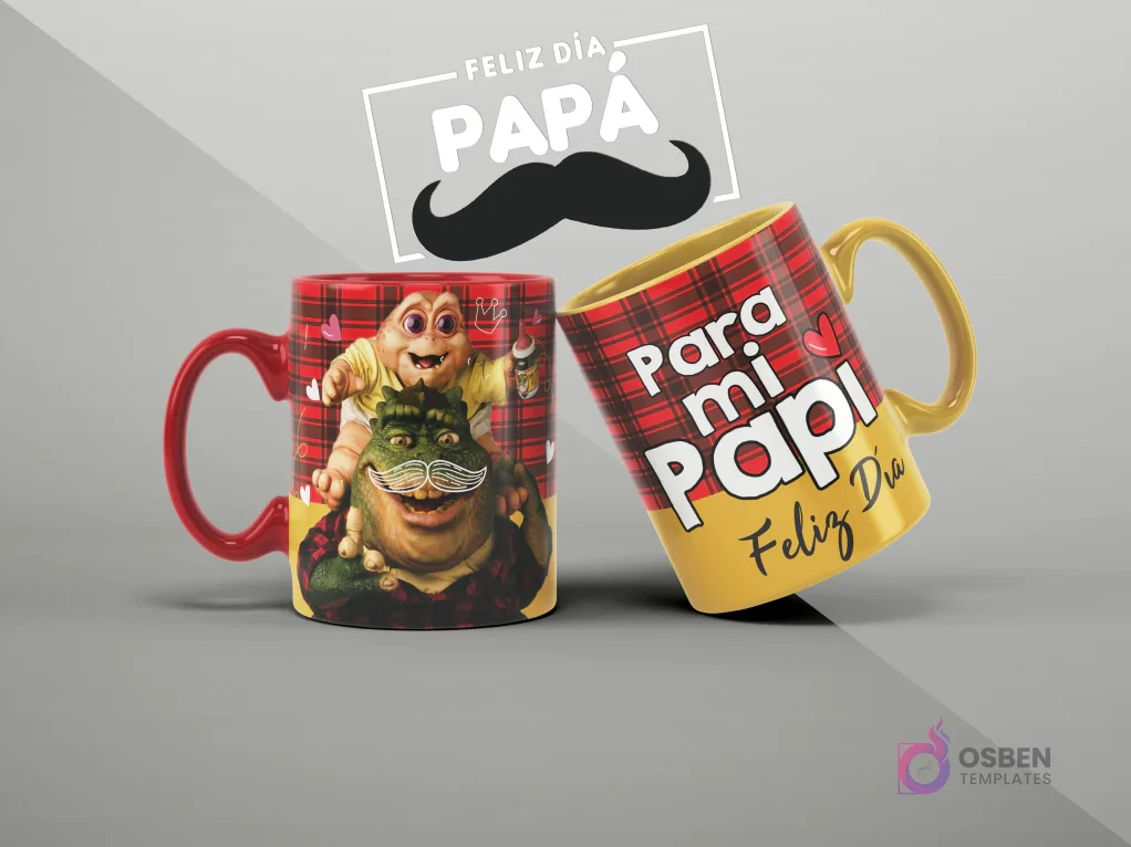 Tazas de sublimación con diseños de Dino Babies para el Día del Padre, temática familiar y divertida con 'Para mi Papi'.