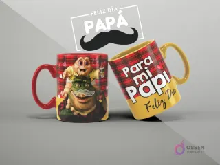 Tazas de sublimación con diseños de Dino Babies para el Día del Padre, temática familiar y divertida con 'Para mi Papi'.