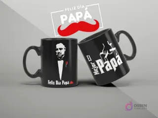 Tazas de sublimación con diseños inspirados en El Padrino para el Día del Padre, con mensaje 'El Mejor Papá' y retrato de Don Corleone.