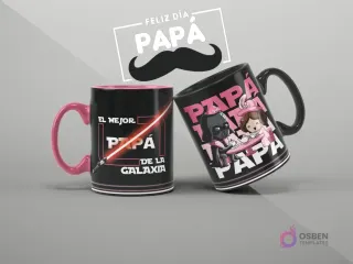 Tazas de sublimación con diseños de Darth Vader y Star Wars para el Día del Padre, con mensaje 'El mejor papá de la galaxia'.