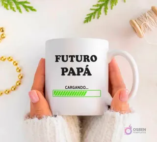 Plantilla de sublimación para taza 'Futuro Papá' con diseño de barra de carga 'Cargando...'