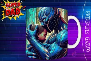 Taza sublimada con Doctor Strange abrazando a su hija, diseño místico estilo vidriera 'Super Dad'