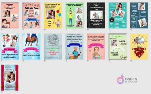 Últimos diseños (del 43 al 50) de la colección de cuadros imprimibles para el Día del Padre, con una vista general de las opciones restantes, incluyendo diseños creativos y personalizados.