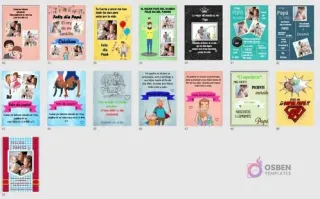 Últimos diseños (del 43 al 50) de la colección de cuadros imprimibles para el Día del Padre, con una vista general de las opciones restantes, incluyendo diseños creativos y personalizados.