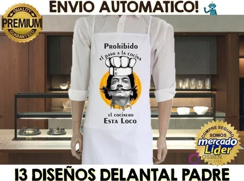 Pack Vectores Sublimación Delantal Día del Padre con diseño chef Dalí. Envío automático, calidad premium. Incluye 13 diseños originales.