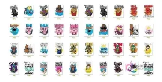 Cuadrícula de numerosos diseños de vectores PNG para sublimación con personajes chibi y frases alusivas a 'Papá', 'Dad', 'Son', 'Hijo', incluyendo Cookie Monster, cerdos, cowboys.