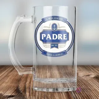 Chopero de vidrio sublimado con plantilla del Día del Padre en tonos azules y blancos, diseño náutico con ancla y texto 'EL MEJOR DESDE 2018'.