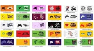 Muestrario completo de 30 diseños variados de plantillas para sublimación de tazas con temática del Día del Padre Gamer, incluyendo mandos, texto y personajes