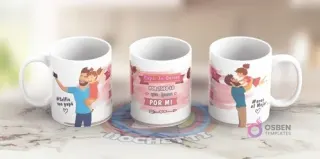 Tres tazas mostrando plantillas para el Día del Padre: una con papá y niño tomándose una selfie, otra con mensaje 'Papa, Te Quiero POR TODO LO que haces POR MI', y una con papá y niño abrazándose.