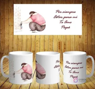 Plantilla de sublimación para taza del Día del Padre con diseño de papá pintando pared junto a niño. Mensaje: 'Por siempre Estar para mí'.