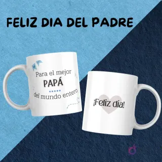Tazas con diseños elegantes para el Día del Padre: 'Para el mejor Papá del mundo entero' y la otra con '¡Feliz día!' en tono rosa suave.
