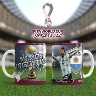 Plantilla sublimación taza Argentina Messi celebrando Qatar 2022 con bandera