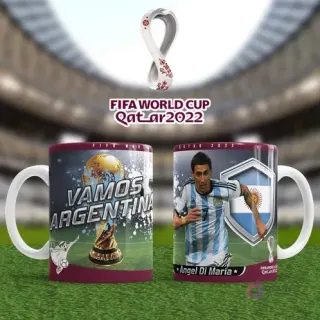 Plantilla sublimación taza Argentina Ángel Di María Qatar 2022 con escudo
