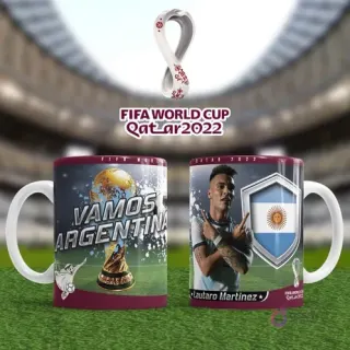 Plantilla sublimación taza Argentina Lautaro Martínez Qatar 2022 con bandera