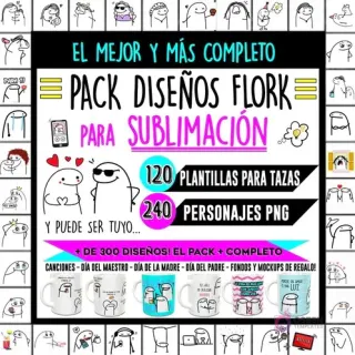 Mega Pack de Plantillas Flork para Sublimación, con más de 300 diseños para tazas, personajes PNG, fondos y mockups premium
