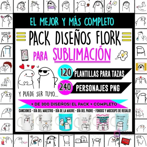 Mega Pack de Plantillas Flork para Sublimación, con más de 300 diseños para tazas, personajes PNG, fondos y mockups premium