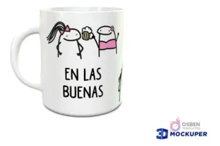 Taza sublimada con diseño Flork de amistad, personajes con cerveza y texto 'En las buenas'