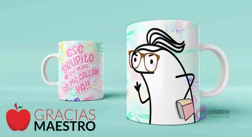 Tazas sublimadas con diseños Flork humorísticos para maestros, 'ese grupito...' y Flork leyendo