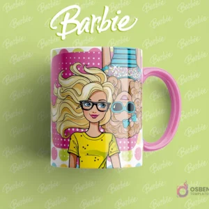 Taza sublimada con dos Barbies de cabeza, una con gafas y otra con gafas de sol, en un diseño moderno y juvenil.