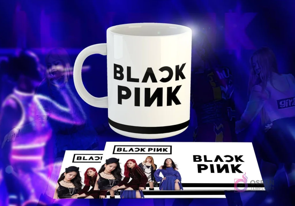 Taza blanca con diseño de Black Pink: Logo 'BLACK PINK' en negro, una franja negra en la base. Taza blanca con diseño de Black Pink: Logo 'BLACK PINK' en negro, una franja negra en la base.