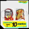 Taza sublimada con logo Demon Slayer 3D inflado y personaje Rengoku Kyojuro con fondo de llamas vibrantes