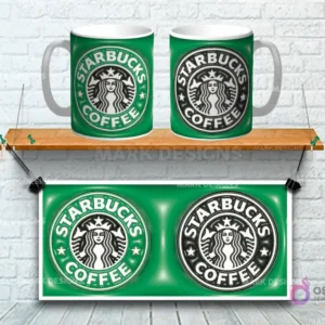 Taza sublimada con diseño 3D del logo de Starbucks Coffee en verde y blanco y negro