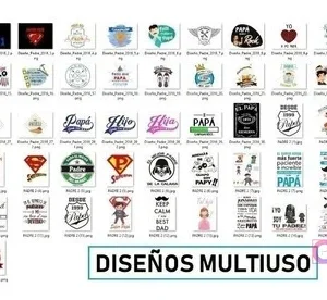 Colección de diseños multiuso en formato PNG para el Día del Padre, ideales para poleras, con frases como 'Mi Héroe' y 'Súper Papá'.
