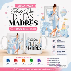 Plantillas de sublimación Día de la Madre para tazas, poleras, cojines y candy bar en formatos PPT, PSD, PDF