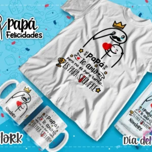 Plantilla Flork con bebé en brazos y corazón, mensaje 'Papá, te amo, pero no es para tanto... es para siempre' para sublimación.