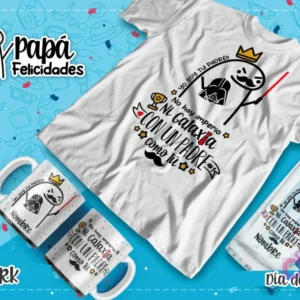 Plantilla Flork como Darth Vader con el mensaje 'Yo soy tu padre. No hay imperio ni galaxia con un padre como tú' para sublimación de productos.