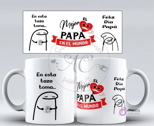 Taza sublimada con diseño Flork del Día del Padre, mostrando a un Flork con corona y la frase 'El mejor papá en el mundo'. Taza sublimada con diseño Flork del Día del Padre, mostrando a un Flork con corona y la frase 'El mejor papá en el mundo'.