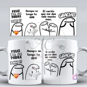 Taza para sublimar con diseño Flork de agradecimiento al padre, frases sobre el cariño que vale más que el ADN, ideal para el Día del Padre.