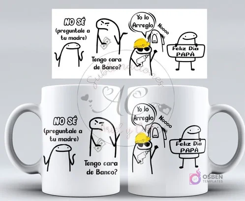 Diseño de taza Flork con frases clásicas de papá como 'Pregúntale a tu madre' y 'Yo lo arreglo' con un Flork con casco de construcción para el Día del Padre. Diseño de taza Flork con frases clásicas de papá como 'Pregúntale a tu madre' y 'Yo lo arreglo' con un Flork con casco de construcción para el Día del Padre.