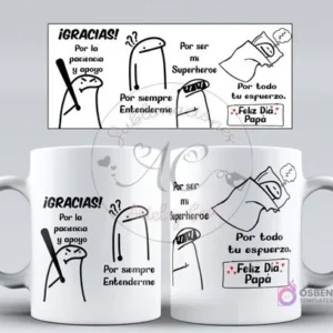 Plantilla para sublimar taza Flork, diseño de agradecimiento al padre por ser un superhéroe y por su paciencia y apoyo, para el Día del Padre.